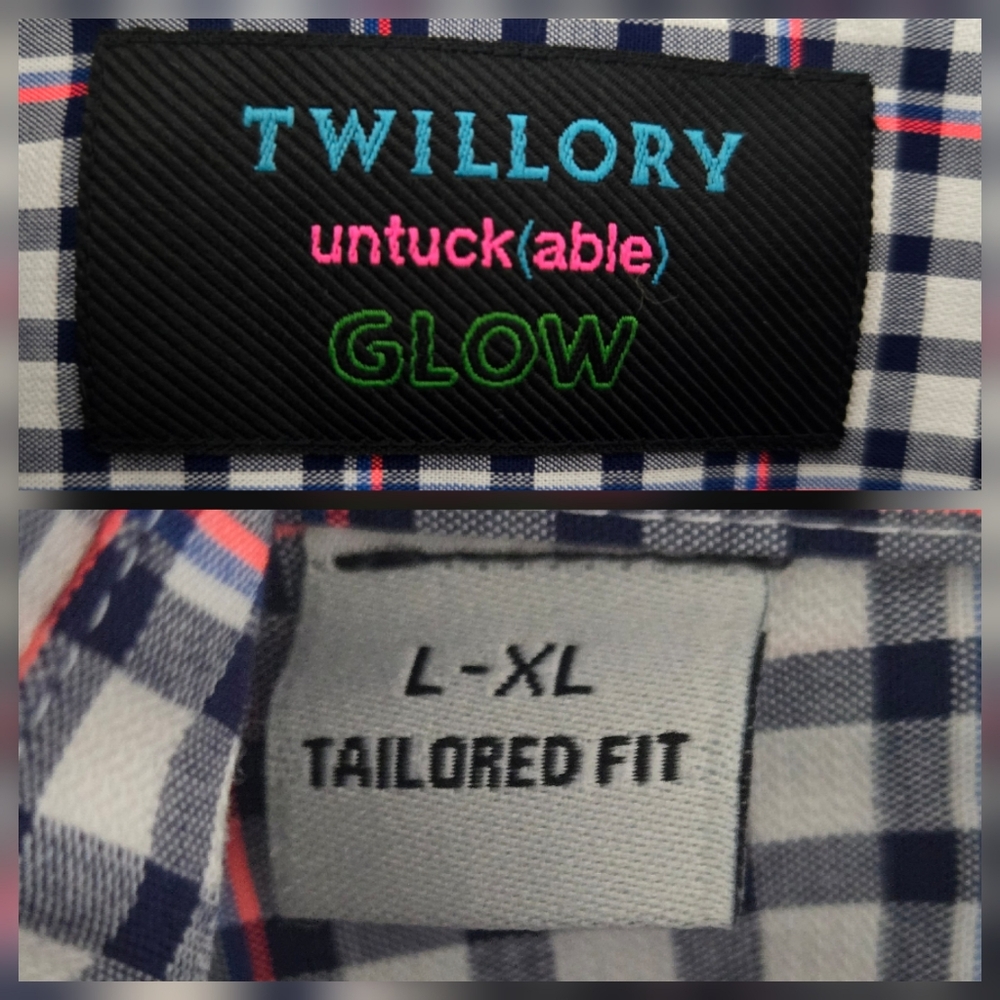 Twillory Untuckable Glow Button-Down Shirt Tailored Fit Plaid Check‎ - Picture 9 of 13